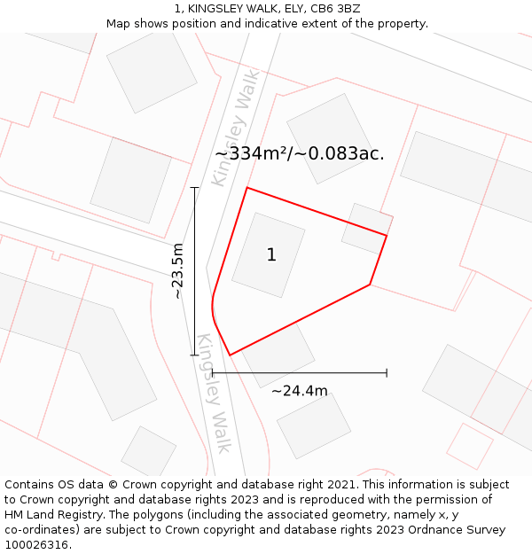 1, KINGSLEY WALK, ELY, CB6 3BZ: Plot and title map