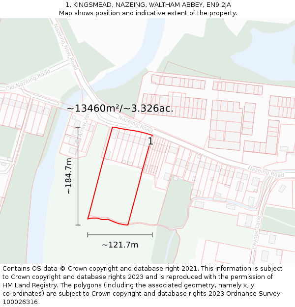 1, KINGSMEAD, NAZEING, WALTHAM ABBEY, EN9 2JA: Plot and title map