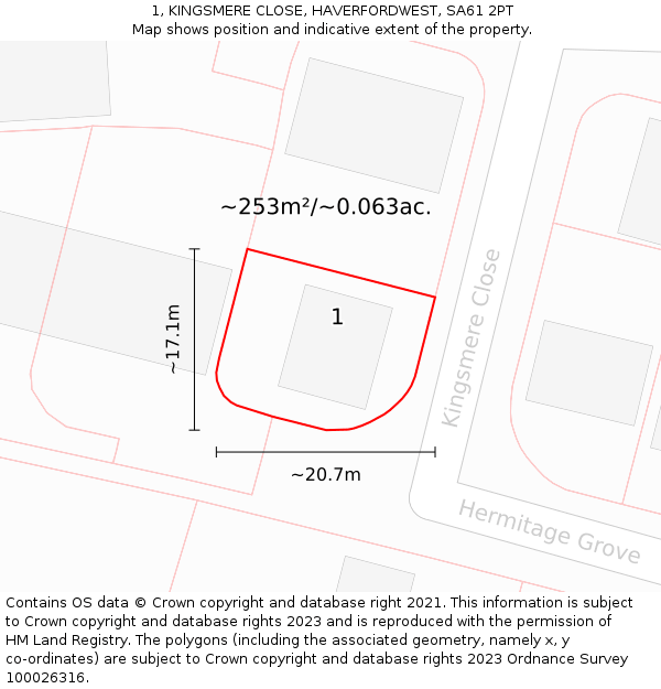 1, KINGSMERE CLOSE, HAVERFORDWEST, SA61 2PT: Plot and title map