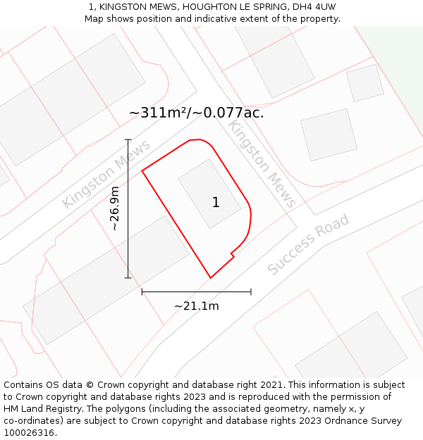 1, KINGSTON MEWS, HOUGHTON LE SPRING, DH4 4UW: Plot and title map