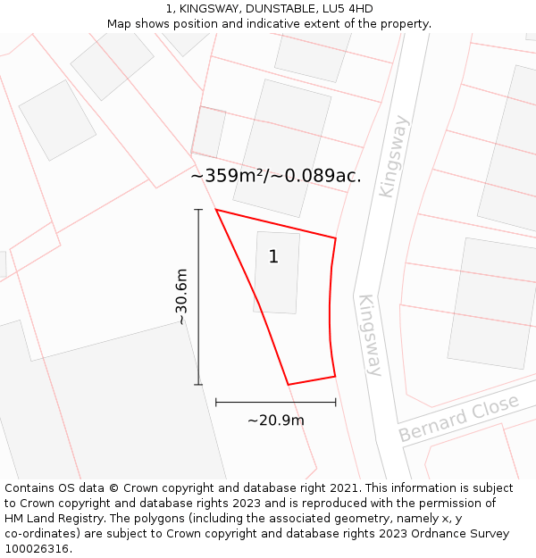 1, KINGSWAY, DUNSTABLE, LU5 4HD: Plot and title map