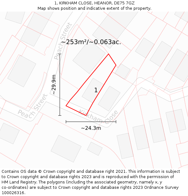 1, KIRKHAM CLOSE, HEANOR, DE75 7GZ: Plot and title map