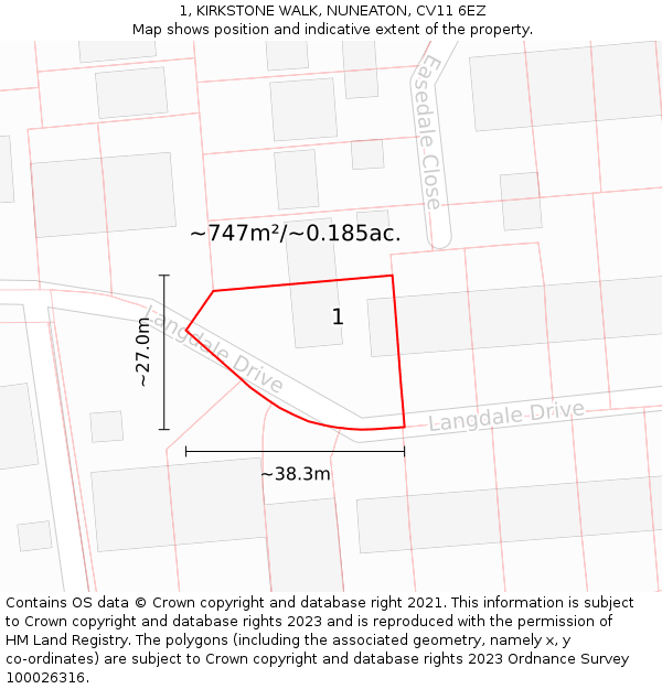1, KIRKSTONE WALK, NUNEATON, CV11 6EZ: Plot and title map