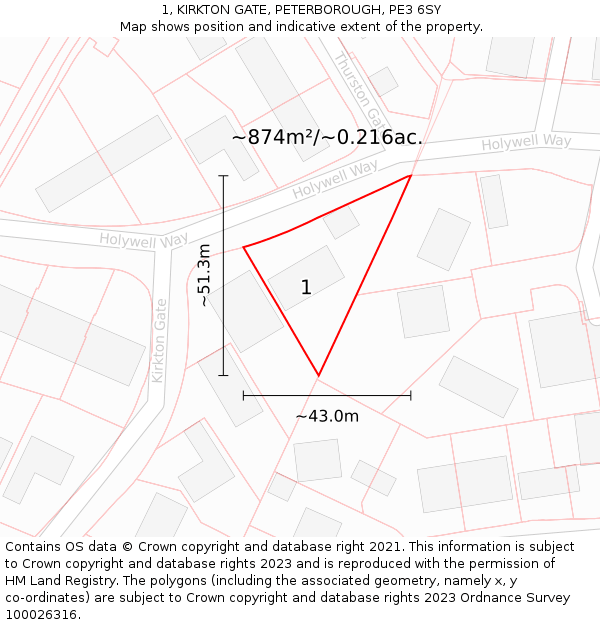 1, KIRKTON GATE, PETERBOROUGH, PE3 6SY: Plot and title map