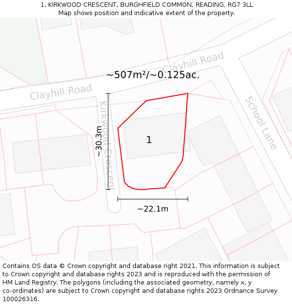 1, KIRKWOOD CRESCENT, BURGHFIELD COMMON, READING, RG7 3LL: Plot and title map