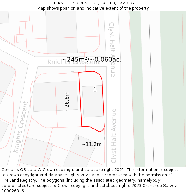 1, KNIGHTS CRESCENT, EXETER, EX2 7TG: Plot and title map