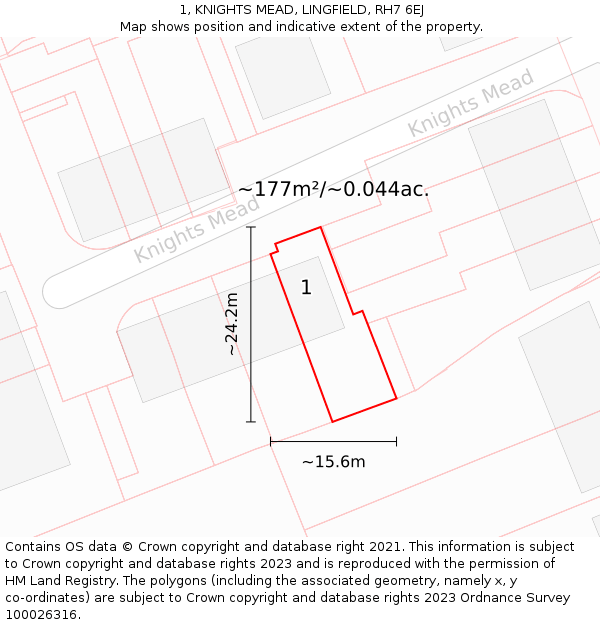 1, KNIGHTS MEAD, LINGFIELD, RH7 6EJ: Plot and title map