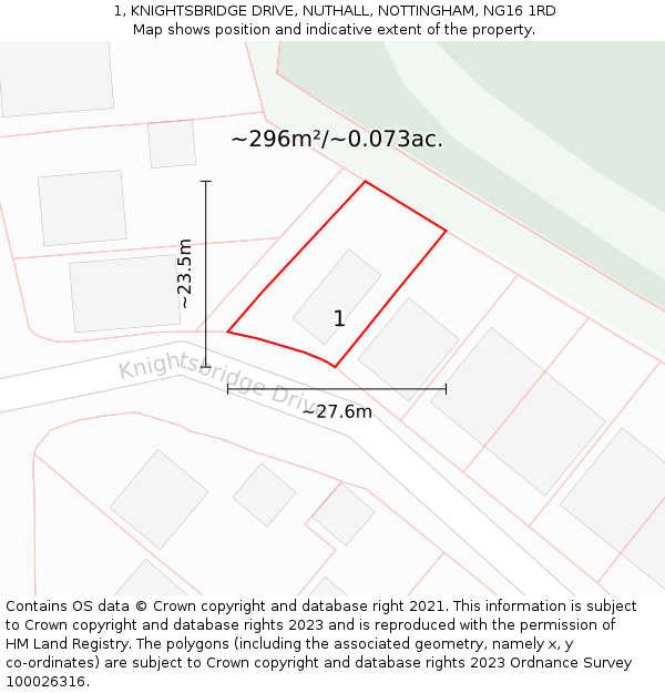 1, KNIGHTSBRIDGE DRIVE, NUTHALL, NOTTINGHAM, NG16 1RD: Plot and title map