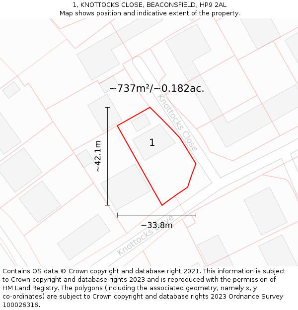 1, KNOTTOCKS CLOSE, BEACONSFIELD, HP9 2AL: Plot and title map