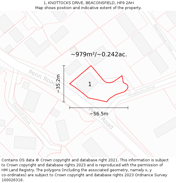 1, KNOTTOCKS DRIVE, BEACONSFIELD, HP9 2AH: Plot and title map