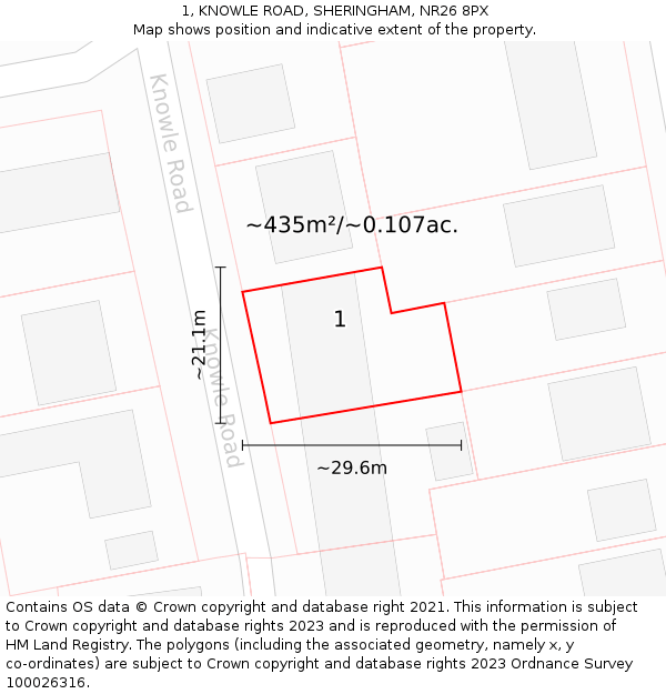 1, KNOWLE ROAD, SHERINGHAM, NR26 8PX: Plot and title map