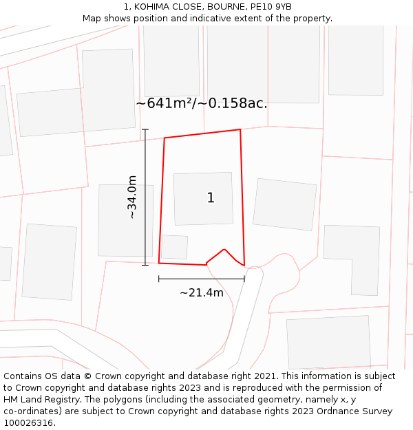 1, KOHIMA CLOSE, BOURNE, PE10 9YB: Plot and title map