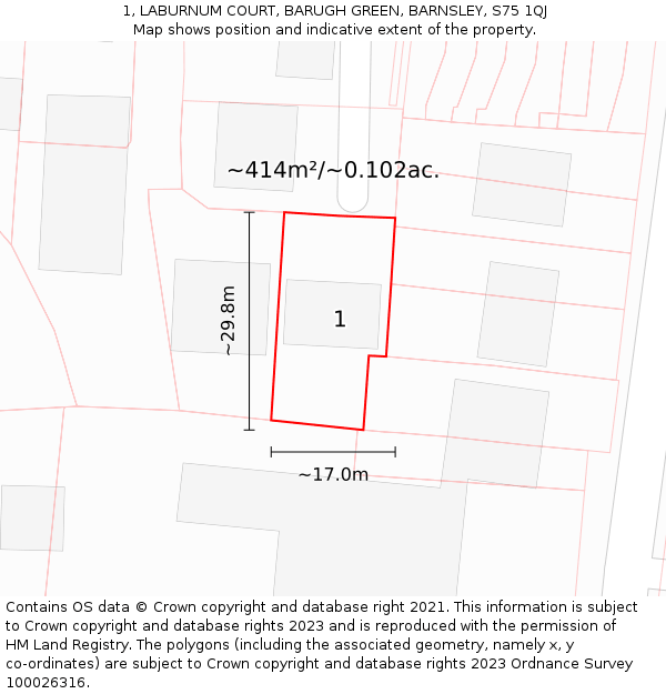 1, LABURNUM COURT, BARUGH GREEN, BARNSLEY, S75 1QJ: Plot and title map