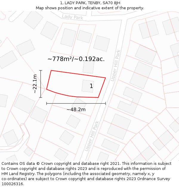 1, LADY PARK, TENBY, SA70 8JH: Plot and title map