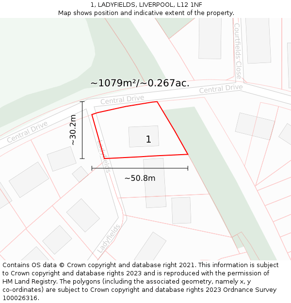1, LADYFIELDS, LIVERPOOL, L12 1NF: Plot and title map