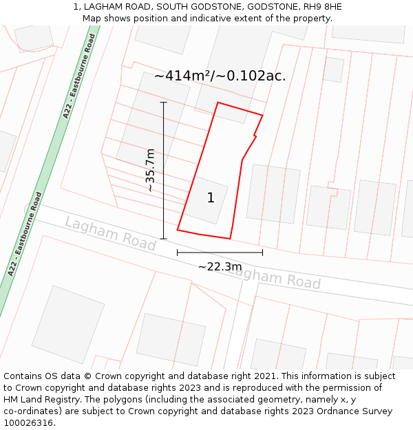 1, LAGHAM ROAD, SOUTH GODSTONE, GODSTONE, RH9 8HE: Plot and title map