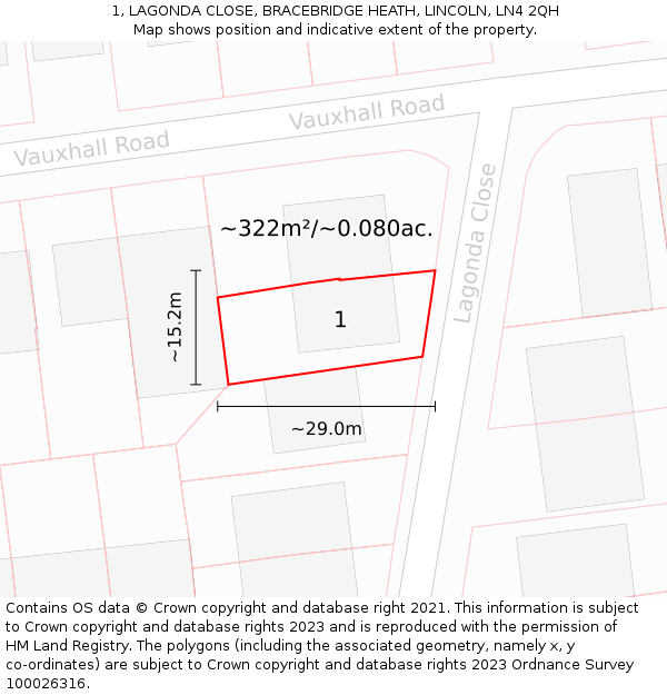 1, LAGONDA CLOSE, BRACEBRIDGE HEATH, LINCOLN, LN4 2QH: Plot and title map