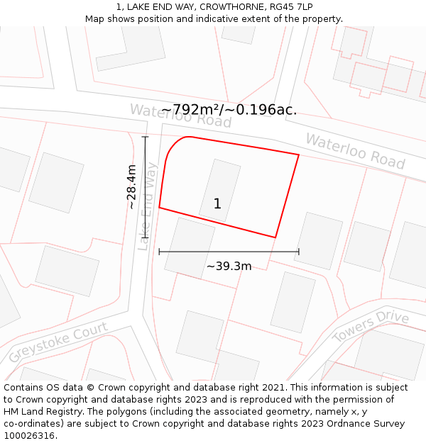 1, LAKE END WAY, CROWTHORNE, RG45 7LP: Plot and title map