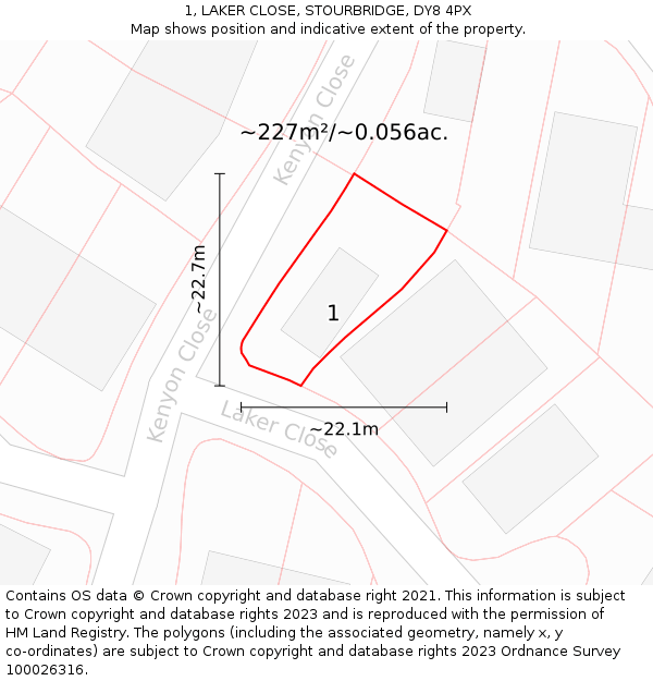 1, LAKER CLOSE, STOURBRIDGE, DY8 4PX: Plot and title map