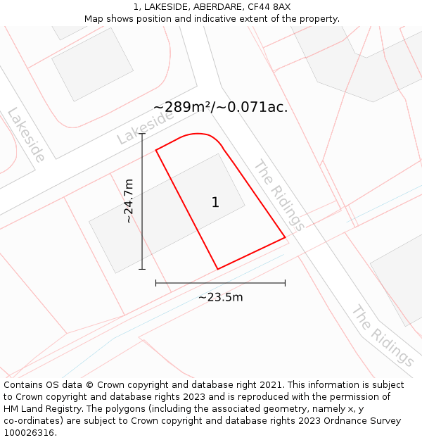 1, LAKESIDE, ABERDARE, CF44 8AX: Plot and title map