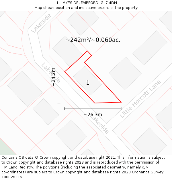 1, LAKESIDE, FAIRFORD, GL7 4DN: Plot and title map