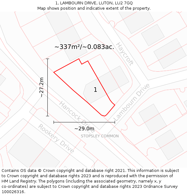 1, LAMBOURN DRIVE, LUTON, LU2 7GQ: Plot and title map