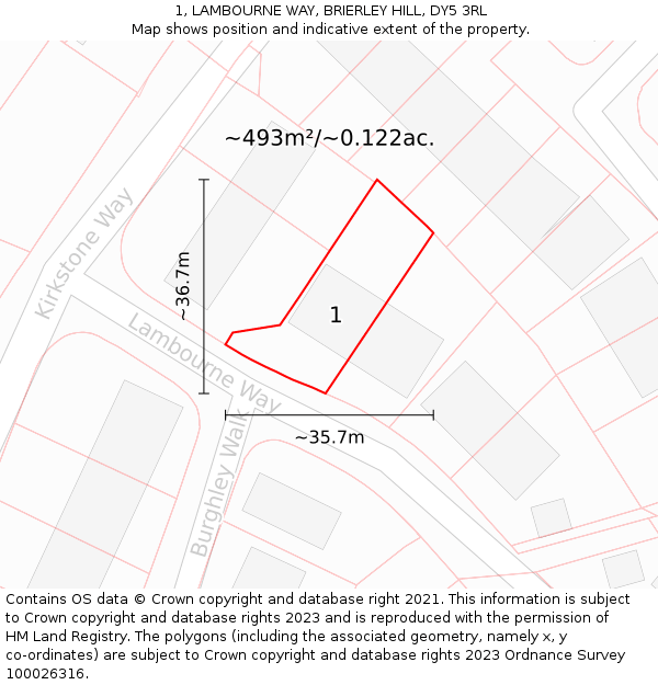 1, LAMBOURNE WAY, BRIERLEY HILL, DY5 3RL: Plot and title map
