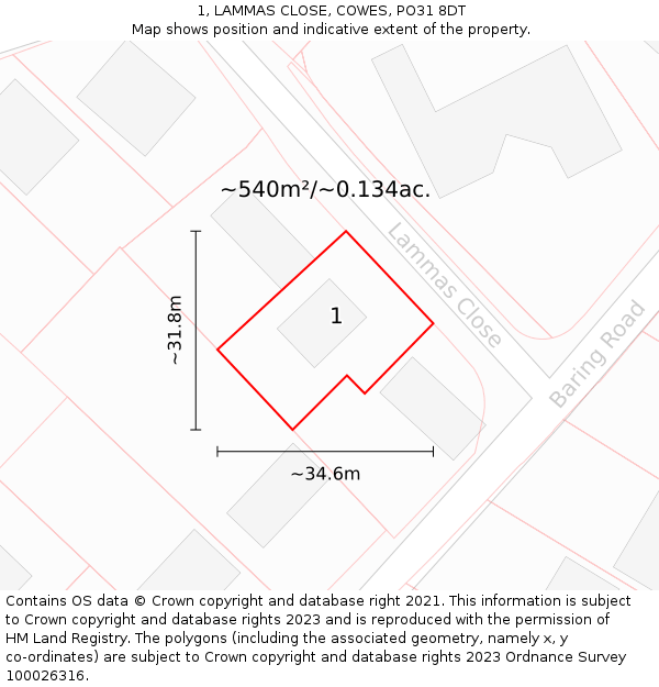 1, LAMMAS CLOSE, COWES, PO31 8DT: Plot and title map