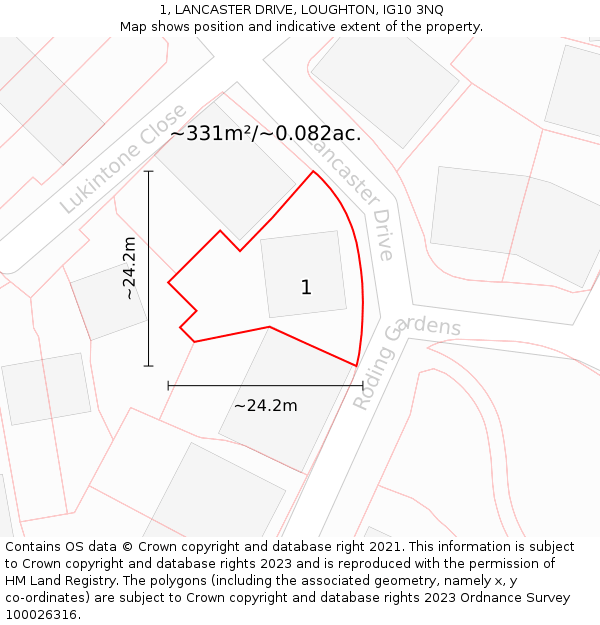 1, LANCASTER DRIVE, LOUGHTON, IG10 3NQ: Plot and title map