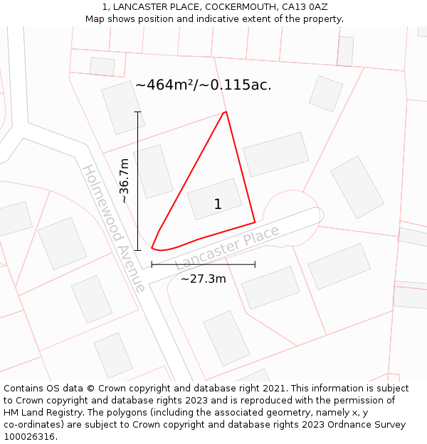 1, LANCASTER PLACE, COCKERMOUTH, CA13 0AZ: Plot and title map