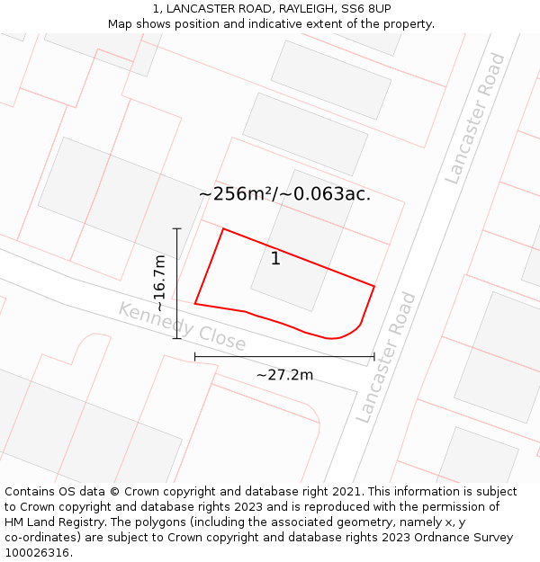 1, LANCASTER ROAD, RAYLEIGH, SS6 8UP: Plot and title map