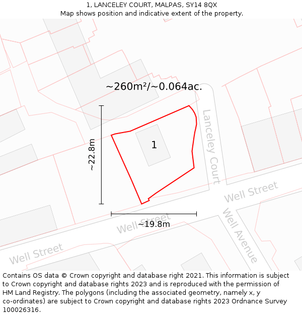 1, LANCELEY COURT, MALPAS, SY14 8QX: Plot and title map