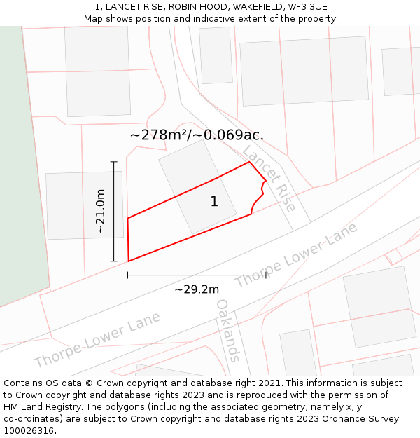 1, LANCET RISE, ROBIN HOOD, WAKEFIELD, WF3 3UE: Plot and title map