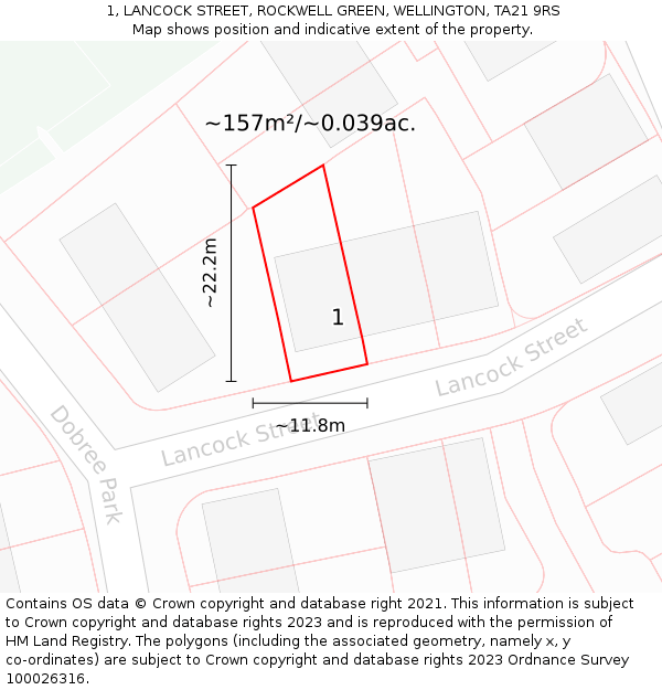 1, LANCOCK STREET, ROCKWELL GREEN, WELLINGTON, TA21 9RS: Plot and title map