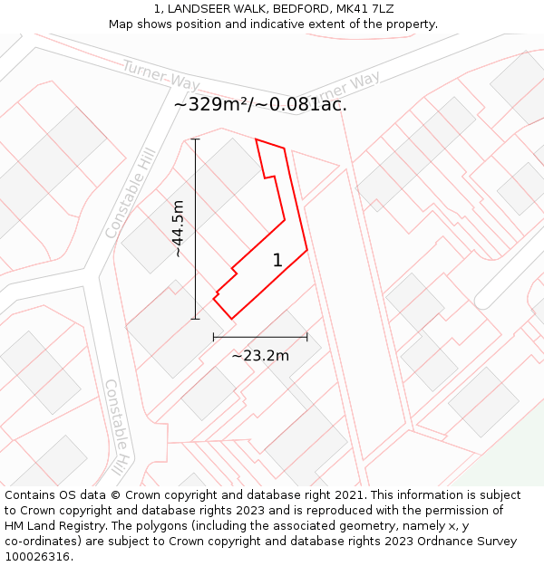 1, LANDSEER WALK, BEDFORD, MK41 7LZ: Plot and title map