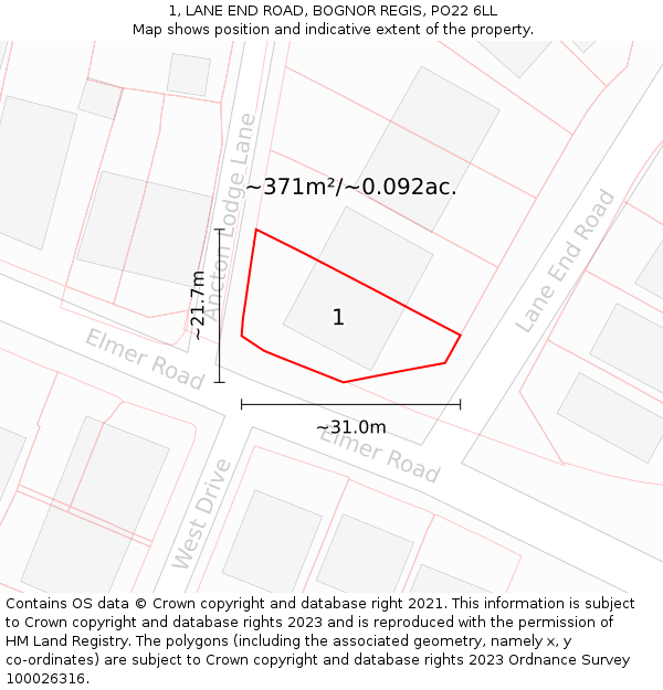 1, LANE END ROAD, BOGNOR REGIS, PO22 6LL: Plot and title map