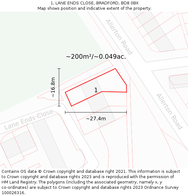 1, LANE ENDS CLOSE, BRADFORD, BD8 0BX: Plot and title map