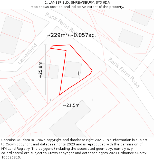 1, LANESFIELD, SHREWSBURY, SY3 6DA: Plot and title map