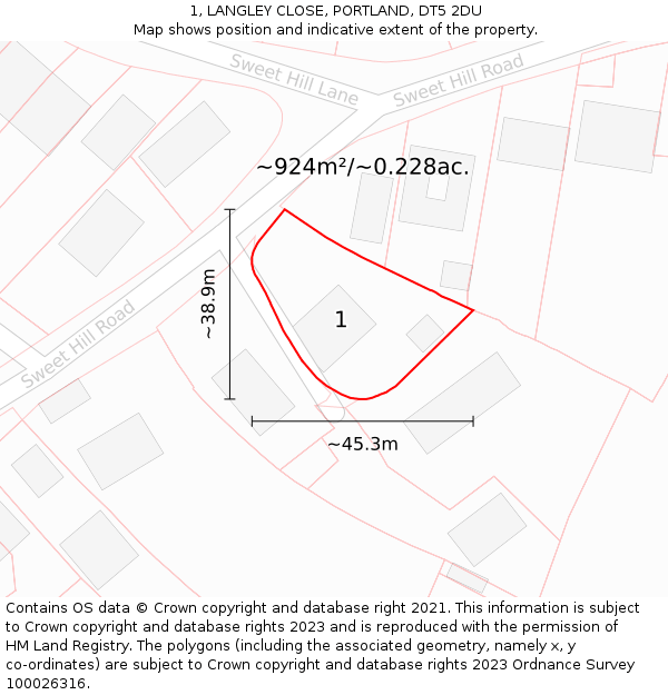 1, LANGLEY CLOSE, PORTLAND, DT5 2DU: Plot and title map