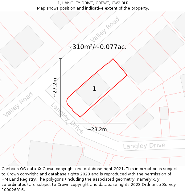 1, LANGLEY DRIVE, CREWE, CW2 8LP: Plot and title map