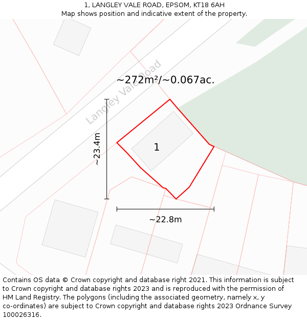 1, LANGLEY VALE ROAD, EPSOM, KT18 6AH: Plot and title map