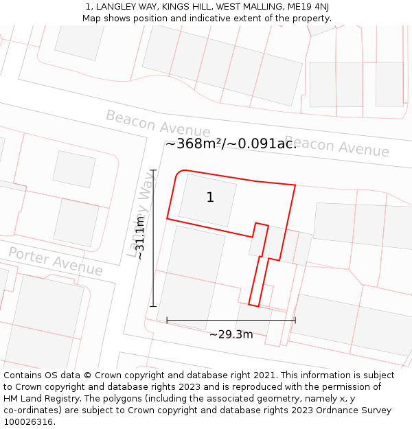 1, LANGLEY WAY, KINGS HILL, WEST MALLING, ME19 4NJ: Plot and title map