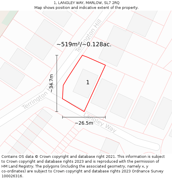 1, LANGLEY WAY, MARLOW, SL7 2RQ: Plot and title map