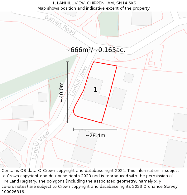 1, LANHILL VIEW, CHIPPENHAM, SN14 6XS: Plot and title map