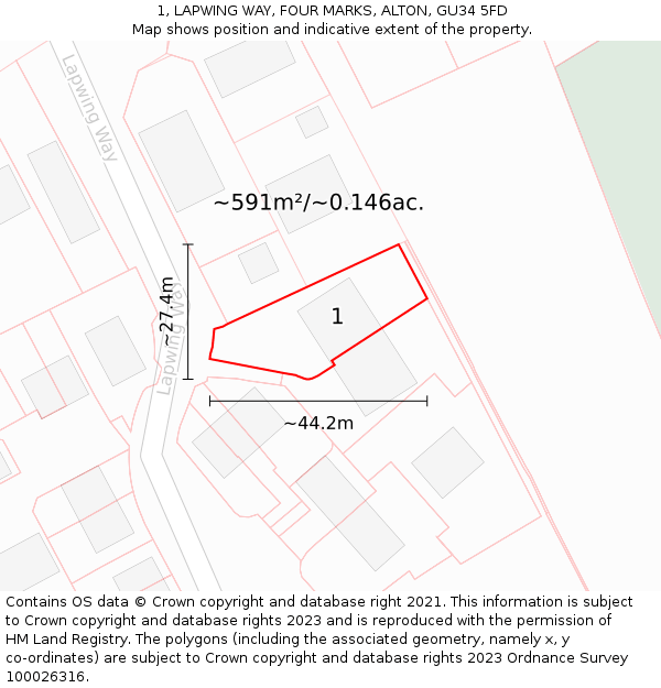 1, LAPWING WAY, FOUR MARKS, ALTON, GU34 5FD: Plot and title map