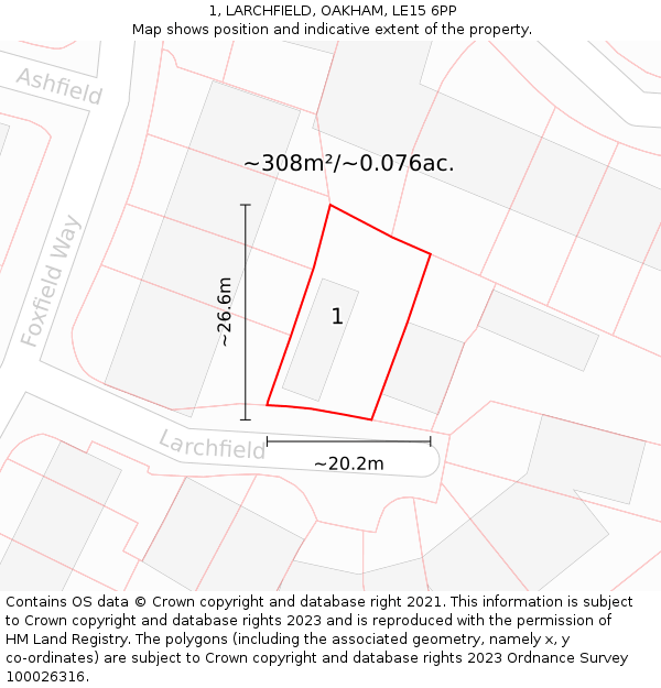 1, LARCHFIELD, OAKHAM, LE15 6PP: Plot and title map