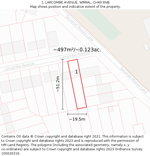 1, LARCOMBE AVENUE, WIRRAL, CH49 6NB: Plot and title map