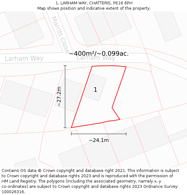 1, LARHAM WAY, CHATTERIS, PE16 6PH: Plot and title map