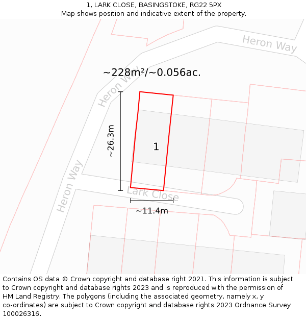 1, LARK CLOSE, BASINGSTOKE, RG22 5PX: Plot and title map