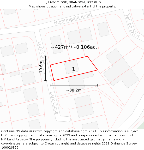 1, LARK CLOSE, BRANDON, IP27 0UQ: Plot and title map